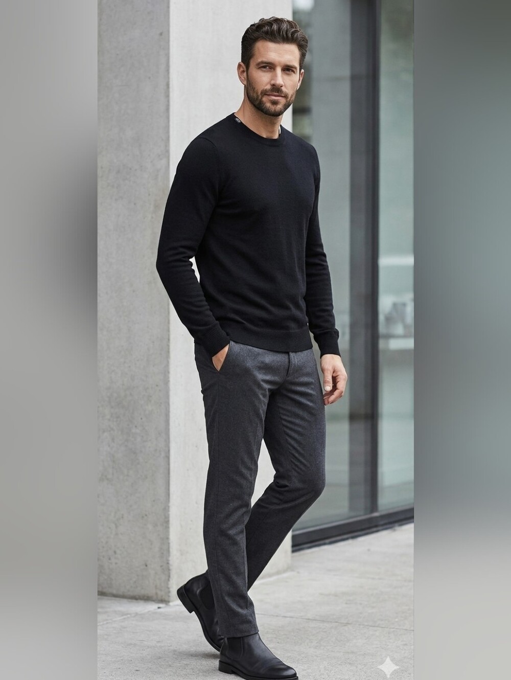 Reiss Navy Merino Wool Crewneck Sweater